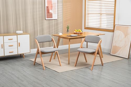 Folding Chairs with Padded Seats, Wooden Stackable Dining Chairs Set of 2 with Removable Cover Folding Extra Chair for Guests Kitchen Office Wedding Party Picnic, Grey von Generisch