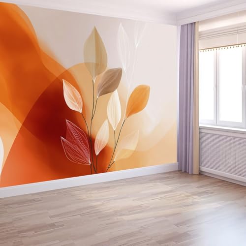 Fototapete 250 x 175 cm XXL Wohnzimmer Schlafzimmer Wanddeko,Beige Vlies Wandtapete Poster Deko Korridor TV-Hintergrundwand Modern Abstrakt Blatt Pflanze 3D Effekt Tapete von Generisch