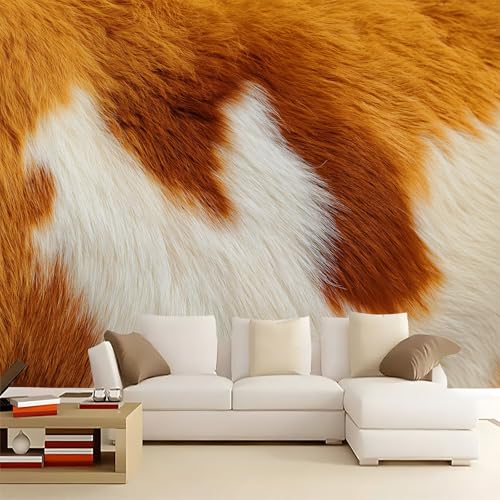 Fototapete 300 x 210 cm (B x H), Surrealismus Realistisch Fell Wandbild - Orange Wandposter für Wohnzimmer Schlafzimmer Kinderzimmer und Arbeitszimmer Dekoration von Generisch