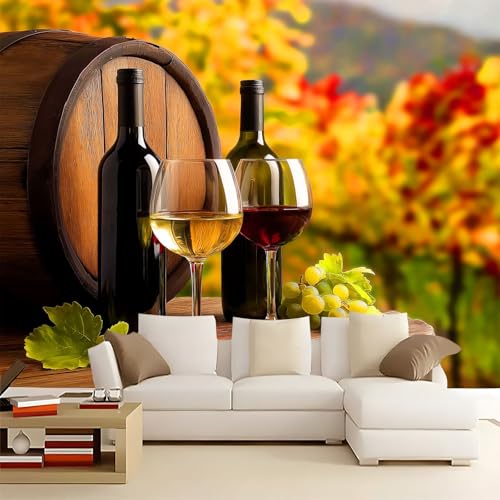 Fototapete 350 x 256 cm (B x H), Surrealismus Weinglas Rotwein Wandbild - Gelb Wandposter für Wohnzimmer Schlafzimmer Kinderzimmer und Arbeitszimmer Dekoration von Generisch