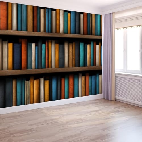 Fototapete 350 x 256 cm XXL Wohnzimmer Schlafzimmer Wanddeko,Bunt Vlies Wandtapete Poster Deko Korridor TV-Hintergrundwand Vintage Bibliothek Bücherregal 3D Effekt Tapete von Generisch