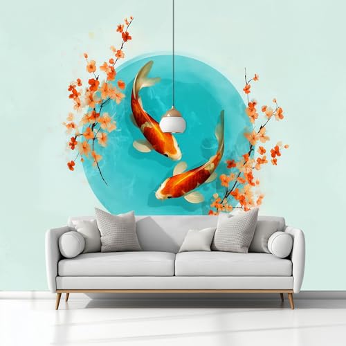 Fototapete 3D Chinesischer Stil Teich Karpfen Kirschblüten Vlies Tapeten Wandtapete 200 x 140 cm, Hellgrün Moderne Wanddekoration, für Wohnzimmer Schlafzimmer TV-Hintergrund Wanddeko Fototapete 3D Chinesischer Stil Teich Karpfen Kirschblüten Vlies Tapeten Wandtapete 200 x 140 cm, Hellgrün Moderne Wanddekoration, für Wohnzimmer Schlafzimmer TV-Hintergrund Wanddeko von Generisch