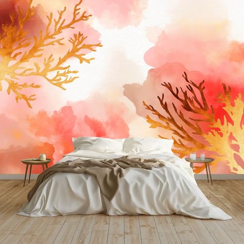 Fototapete 3D Effekt Aquarell Koralle -Vliestapete Wohnzimmer Schlafzimmer Vlies Wanddekoration Tapete Wandtapete UV-Beständig (200 x 140 cm) von Generisch