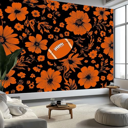 Fototapete 3D Effekt Dekoration Cartoon Blumen American Football Wandbild 400 x 280 cm (B×H), Seidentuch Tapete Wandtapeten Orange Wandbilder Für Wohnzimmer Schlafzimmer Panorama Wanddeko von Generisch
