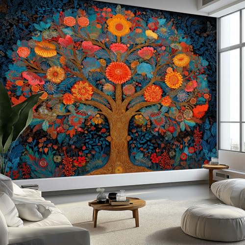 Fototapete 3D Effekt Dekoration Handgezeichnet Pflanze Baum des Lebens Wandbild 400 x 280 cm (B×H), Seidentuch Tapete Wandtapeten Bunt Wandbilder Für Wohnzimmer Schlafzimmer Panorama Wanddeko von Generisch