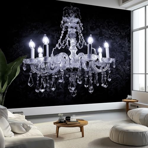 Fototapete 3D Effekt Exquisit Geheimnisvoll Kristall Kronleuchter, Vliestapete Schwarz Panorama Poster Bild - Wohnzimmer Schlafzimmer Büro Flur Wand Dekoration 350 x 256 cm (B x H) von Generisch