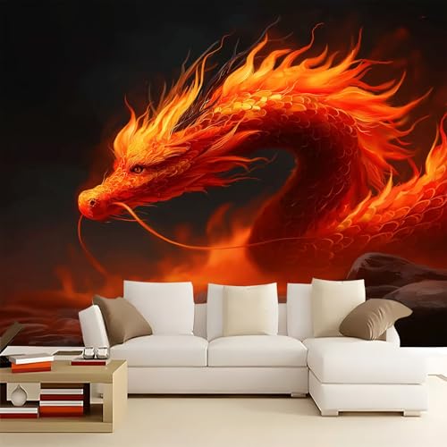 Fototapete 3D Effekt Fantasie Traditionell Chinesisch Drachen, Vliestapete Rot Panorama Poster Bild - Wohnzimmer Schlafzimmer Büro Flur Wand Dekoration 350 x 256 cm (B x H) von Generisch