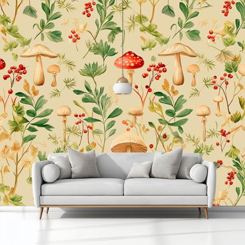 Fototapete 3D Effekt Handgemalt Exquisit Pilz Blätter, Vliestapete Hellgelb Panorama Poster Bild - Wohnzimmer Schlafzimmer Büro Flur Wand Dekoration 350 x 256 cm (B x H) von Generisch