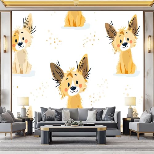 Fototapete 3D Effekt Handgemalt Graffiti Tiere Hunde, Vliestapete Creme Panorama Poster Bild - Wohnzimmer Schlafzimmer Büro Flur Wand Dekoration 400 x 280 cm (B x H) von Generisch