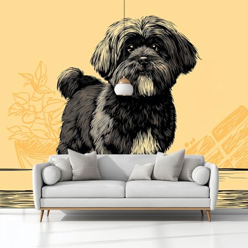 Fototapete 3D Effekt Handgemalt Vintage Tiere Hunde, Vliestapete Hellgelb Panorama Poster Bild - Wohnzimmer Schlafzimmer Büro Flur Wand Dekoration 350 x 256 cm (B x H) von Generisch