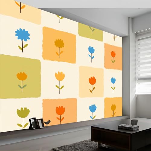 Fototapete 3D Effekt Minimalismus Künstlerisch Karomuster, Vliestapete Milchig-Gelb Panorama Poster Bild - Wohnzimmer Schlafzimmer Büro Flur Wand Dekoration 350 x 256 cm (B x H) von Generisch