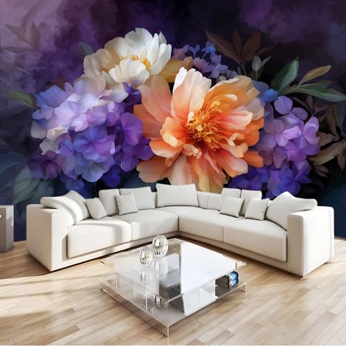 Fototapete 3D Effekt Panorama Surrealismus Blumen Elegant, 400 x 280 cm (B x H) Wandtapete Violett Motivtapeten Für Die Wanddekoration Von Wohnzimmer Und Schlafzimmer von Generisch