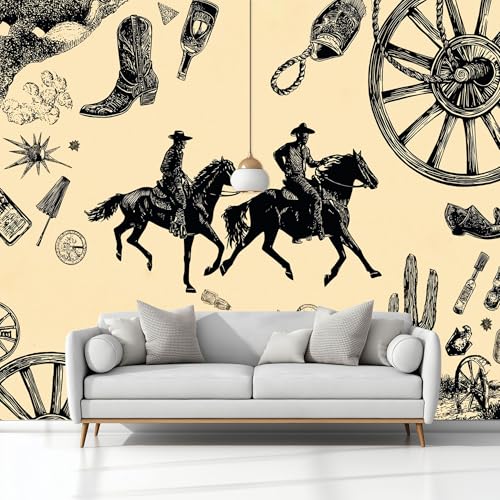 Fototapete 3D Effekt Retro Western Minimalismus, Vliestapete Hellgelb Panorama Poster Bild - Wohnzimmer Schlafzimmer Büro Flur Wand Dekoration 350 x 256 cm (B x H) von Generisch