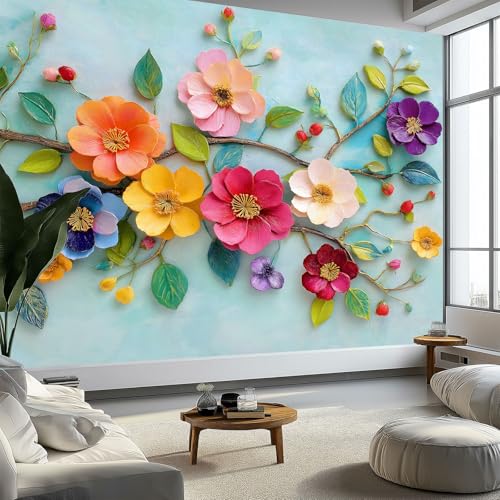 Fototapete 3D Skulptur Zweig Blumen 300 x 210 cm Cyan Panorama Wandtapete Dekoration, UV-Beständig Moderne Vlies Wanddekoration für Wohnzimmer Schlafzimmer Fototapete 3D Skulptur Zweig Blumen 300 x 210 cm Cyan Panorama Wandtapete Dekoration, UV-Beständig Moderne Vlies Wanddekoration für Wohnzimmer Schlafzimmer von Generisch