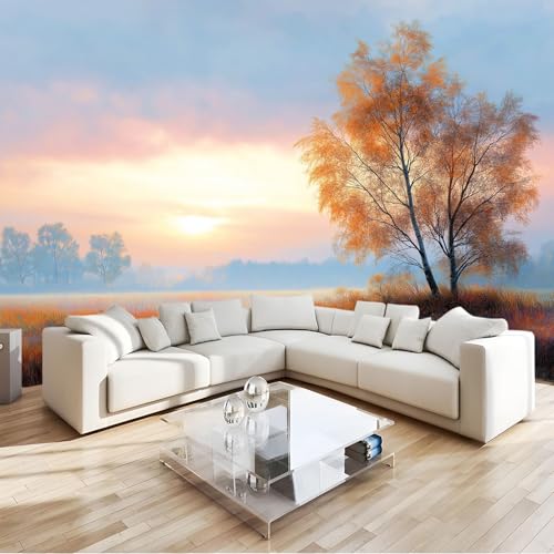 Fototapete 3D Vliestapete Hellblau, Panorama Wandtapete Dekoration Natur Pflanzen Sonnenaufgang - UV-Beständig Wanddekoration für Wohnzimmer Schlafzimmer 300 x 210 cm (B x H) von Generisch