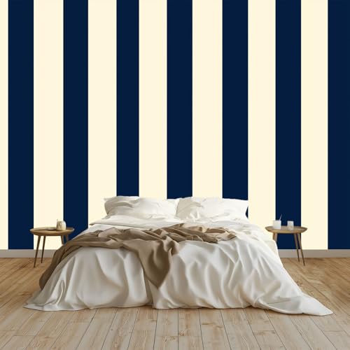Fototapete 400 x 280 cm Tapete Vlies Tapeten Vliestapete Wandtapete moderne Wand Schlafzimmer Wohnzimmer Marineblau und Creme vertikal gestreift Fototapete 400 x 280 cm Tapete Vlies Tapeten Vliestapete Wandtapete moderne Wand Schlafzimmer Wohnzimmer Marineblau und Creme vertikal gestreift von Generisch