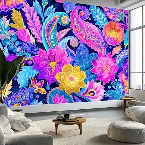 Fototapete Abstrakt Farbe Pflanze Tapete 350 x 256 cm (B x H), Moderne Vliestapete 3d Effekt Wand Dekoration Paisley Muster Motivtapeten Wandtapete Wohnzimmer Restaurant Kinderzimmer von Generisch
