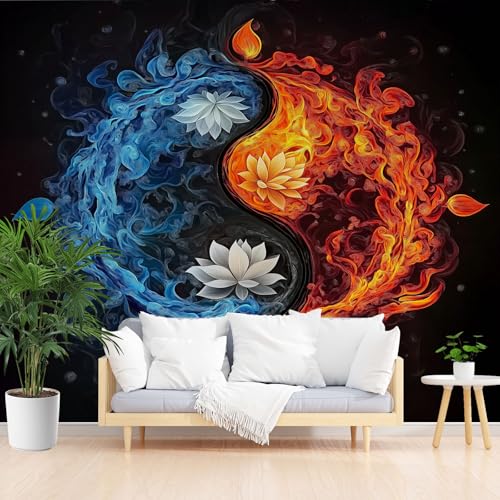 Fototapete Abstrakt Flammen Blau Und Rot 150x105cm (B x H) Wand Deko Leinwand Bilder Vliestapete Groß Wanddeko Wohnzimmer Schlafzimmer Pflanzen Blumen Flammen Kunstdrucke 3d effekt Fototapete von Generisch