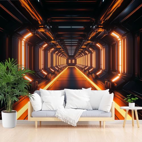 Fototapete Abstrakt Futuristische Technologie Orange 500x280cm (B x H) Wand Deko Leinwand Bilder Vliestapete Groß Wanddeko Wohnzimmer Schlafzimmer Futuristisch Kunstdrucke 3d effekt Fototapete von Generisch