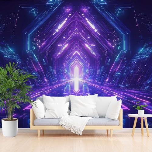 Fototapete Abstrakt Futuristisches Blau Lila 500x317cm Wand Deko Leinwand Bilder Vliestapete Groß Wanddeko Wohnzimmer Schlafzimmer Abstrakt Geometrie Raumkapsel Kunstdrucke 3d effekt Fototapete von Generisch