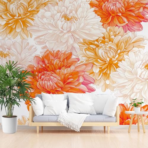 Fototapete - Abstrakt Gemalte PfingstRosen Blumen 400x280cm (B x H) - Foto Tapete Schlafzimmer Wohnzimmer Moderne Vliestapete Wandtapete 3d Effekt Wand Dekoration - Orange Pfingstrose Blume von Generisch