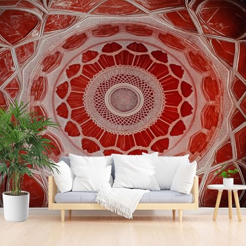 Fototapete Abstrakt Geometrie Rote Blume 365x254cm (B x H) Wohnzimmer Schlafzimmer Wandtapete Vlies Tapete Geruchsfrei Montagefertig - Vliestapete Wandtapete Tapete 3D EffektGemalte Geometrie Muster von Generisch