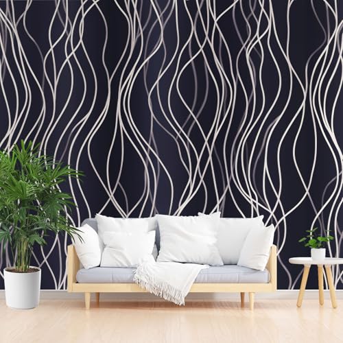 Fototapete - Abstrakt Gewellte Streifen 390x260cm (B x H) - Foto Tapete Schlafzimmer Wohnzimmer Moderne Vliestapete Wandtapete 3d Effekt Wand Dekoration - Geometrie Wellenstreifen In Lila von Generisch