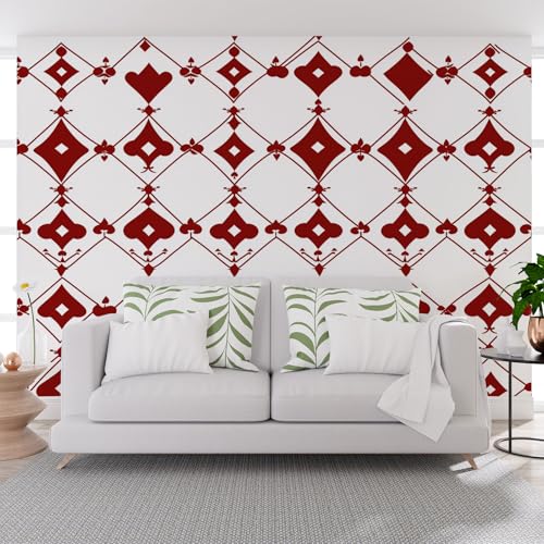 Fototapete Abstrakt Spiel Spielkarten Rot 365x254cm (B x H) Wand Deko Leinwand Bilder Vliestapete Groß Wanddeko Wohnzimmer Schlafzimmer Geometrisch Spielkarten Muster Kunstdrucke 3d effekt Fototapete von Generisch