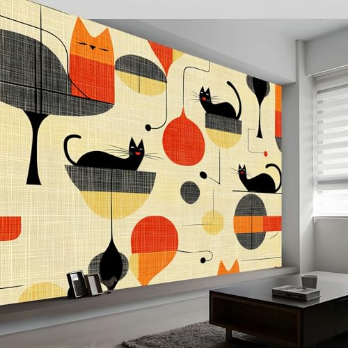 Fototapete Abstrakte Tierkatze, Panorama Poster Tapete Mittelalterlicher Retro Stil - Vliestapete Wand-Dekor B350 x H256 cm für Wohnzimmer Schlafzimmer Kinderzimmer Wandbilder Wanddeko von Generisch