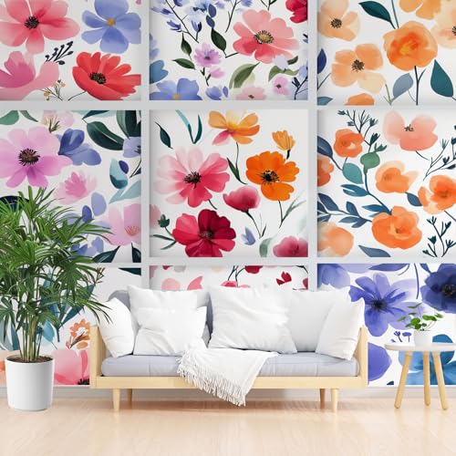 Fototapete Aquarell Pflanzen Blumen Bunt 250x175cm (B x H) Wohnzimmer Schlafzimmer Wandtapete Vlies Tapete Montagefertig - Vliestapete Wandtapete Tapete 3D EffektRechteckig Geometrie Blumen von Generisch