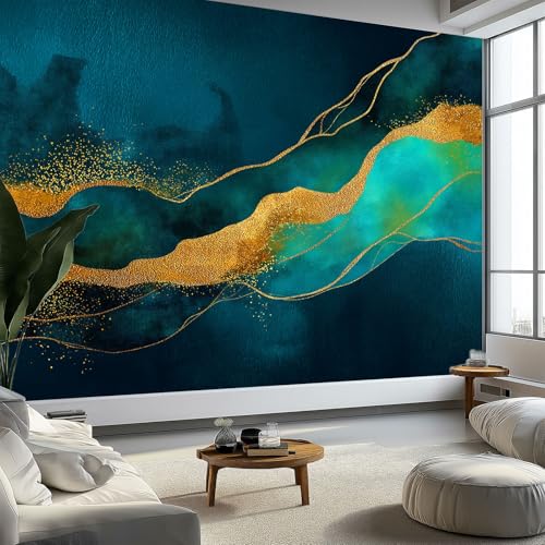 Fototapete Aquarell Wellen Tapeten Moderne Wanddeko, Elegantes Design Vlies Tapeten Wandtapete Fototapete für Wohnzimmer Schlafzimmer Büro oder Flur, 200 x 140 cm (B x H) von Generisch