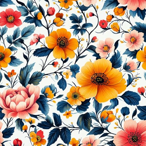 Fototapete Blumen Bunt Selbstklebende Tapete 44x500 cm Malerei Kunst 3D Wandtapete Selbstklebend Tapete Kinderzimmer Mustertapete Klebetapete Wasserdicht von Generisch