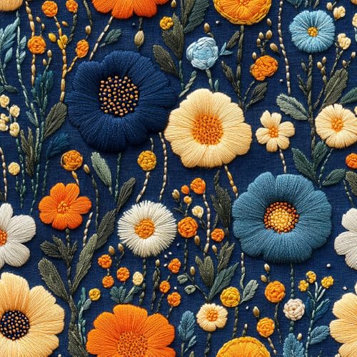 Fototapete Blumen Stickereien Selbstklebende Tapete 44x1000 cm Bunt Pflanzen 3D Wandtapete Selbstklebend Tapete Kinderzimmer Mustertapete Klebetapete Wasserdicht von Generisch