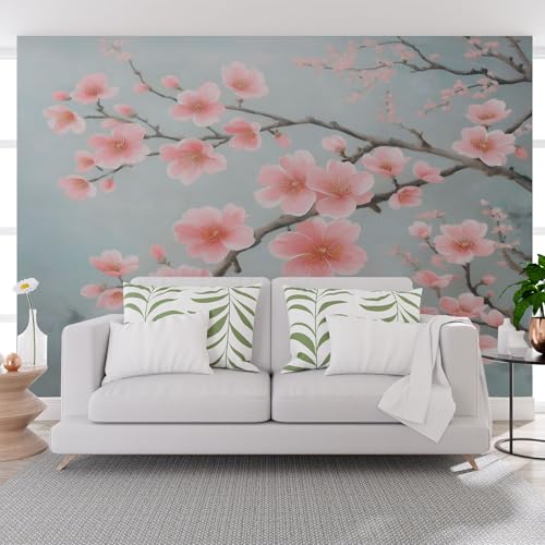 Fototapete Chinesische Vintage Pflaumenblüten Blau 450x315cm (B x H) Wand Deko Leinwand Bilder Vliestapete Groß Wanddeko Wohnzimmer Schlafzimmer Natur Pflanzen Blumen Kunstdrucke 3d effekt Fototapete von Generisch