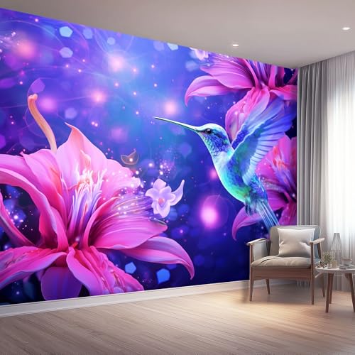 Fototapete Druck Tapeten Fantasie 3D Blumen Kolibri - Lila Vliestapete für Wohnzimmer Kinderzimmer TV Hintergrund Vlies Tapete 8D Optik Wandverkleidung, 350 x 256 cm Fototapete Druck Tapeten Fantasie 3D Blumen Kolibri - Lila Vliestapete für Wohnzimmer Kinderzimmer TV Hintergrund Vlies Tapete 8D Optik Wandverkleidung, 350 x 256 cm von Generisch