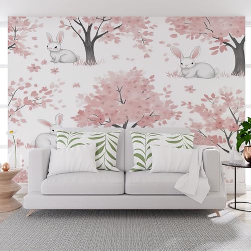 Fototapete Dschungeltiere Kaninchen Rot 500x317cm (B x H) Wand Deko Leinwand Bilder Vliestapete Groß Wanddeko Wohnzimmer Schlafzimmer Pflanzen Blumen Bäume Kunstdrucke 3d effekt Fototapete von Generisch