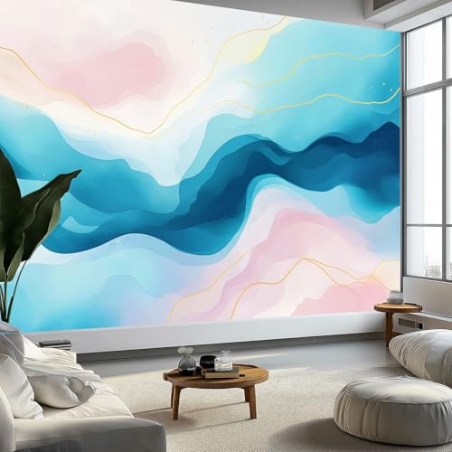 Fototapete Fantasy-Poster-Design Linien Tapete Wandtapete Wanddeko Design 250x175 cm Mustertapete Wand Dekoration Wohnzimmer Schlafzimmer Büro Flur, Seeblau von Generisch