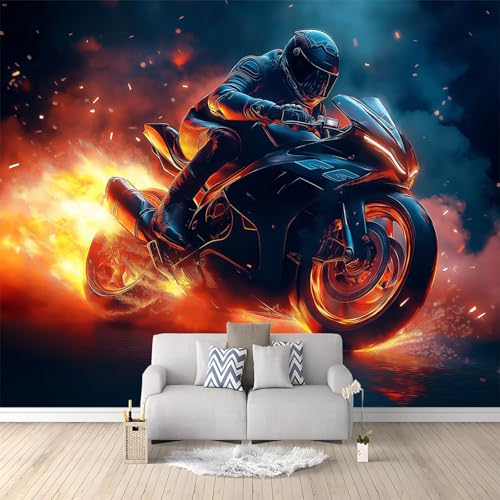 Fototapete Flammenschwarzes Motorrad 200x140 cm Wandtapete, Vliestapete Fotoposter Wandbild, Moderne Wanddeko, für Schlafzimmer Wohnzimmer Kinderzimmer, Panorama 3D Effekt Fototapete Flammenschwarzes Motorrad 200x140 cm Wandtapete, Vliestapete Fotoposter Wandbild, Moderne Wanddeko, für Schlafzimmer Wohnzimmer Kinderzimmer, Panorama 3D Effekt von Generisch