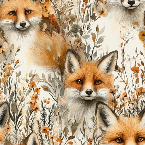 Fototapete Fuchs Blumen Selbstklebende Tapete 44x1000 cm Cartoon Süß 3D Tapete Wandtapete Selbstklebend Tapete Kinderzimmer Mustertapete Klebetapete Wasserdicht von Generisch