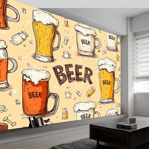 Fototapete Handgezeichneter Stil Bierkrug Text 200 x 140 cm Tapete Fototapeten Vlies Tapeten Wandtapete moderne Creme, für Wohnzimmer Schlafzimmer - Vliestapete Wandtapete Tapete 3D Effekt von Generisch