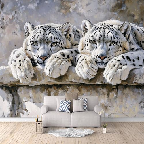 Fototapete Leopard Niedlich 3D-Druck Muster Tier Wandbilder 450x315 cm Vliestapete Einfache Montage Trockenen/Feuchten Tuch Reinigen Wanddeko für Schlafzimmer Wohnzimmer Kinderzimmer Wandbilder von Generisch