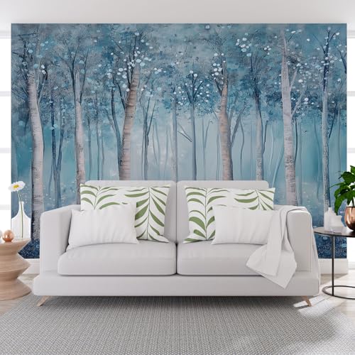 Fototapete Luxus Dschungel Landschaft Blau 200x140cm (B x H) Wand Deko Leinwand Bilder Vliestapete Groß Wanddeko Wohnzimmer Schlafzimmer Pflanzen Blumen Blau Kunstdrucke 3d effekt Fototapete von Generisch