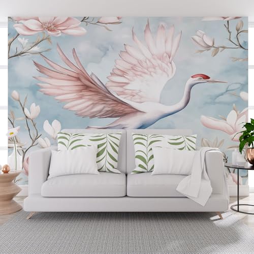 Fototapete Mandschurenkraniche Und Magnolien 300x210cm (B x H) Tapete Fototapeten Vlies Tapeten Vliestapete Wandtapete moderne Wand Schlafzimmer Wohnzimmer Blumen Und Pflanzen von Generisch