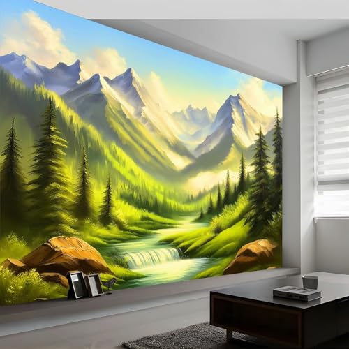 Fototapete Natur Berge Wald 350 x 256 cm XL Tapete Fototapeten Vlies Tapeten Wandtapete moderne Gelbgrün, für Wohnzimmer Schlafzimmer - Vliestapete Wandtapete Tapete 3D Effekt Fototapete Natur Berge Wald 350 x 256 cm XL Tapete Fototapeten Vlies Tapeten Wandtapete moderne Gelbgrün, für Wohnzimmer Schlafzimmer - Vliestapete Wandtapete Tapete 3D Effekt von Generisch