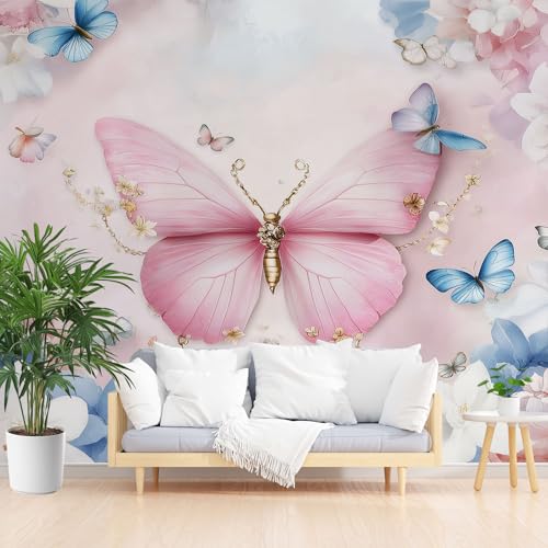 Fototapete Natur Blumen Schmetterling 500x317cm (B x H) Tapete Fototapeten Vlies Tapeten Vliestapete Wandtapete moderne Wand Schlafzimmer Wohnzimmer Fantasie Schmetterling Rot von Generisch