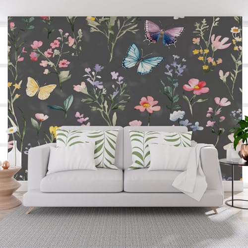 Fototapete Natur Blumen Schmetterling Bunt 365x254cm (B x H) Wand Deko Leinwand Bilder Vliestapete Wanddeko Wohnzimmer Schlafzimmer Pflanzen Blumen, Schmetterling Kunstdrucke 3d effekt Fototapete von Generisch