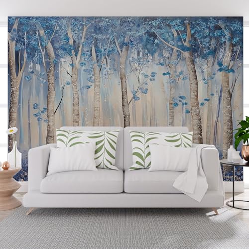 Fototapete Natur Dschungel Landschaft Blau 400x280cm (B x H) Wand Deko Leinwand Bilder Vliestapete Groß Wanddeko Wohnzimmer Schlafzimmer Luxus Pflanzen Blumen Kunstdrucke 3d effekt Fototapete von Generisch