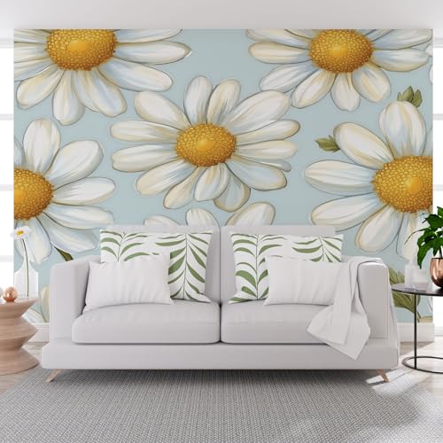 Fototapete Natur Gänseblümchen Blume Blau 390x260cm (B x H) Wand Deko Leinwand Bilder Vliestapete Groß Wanddeko Wohnzimmer Schlafzimmer Pflanzen Blumen Blau Kunstdrucke 3d effekt Fototapete von Generisch