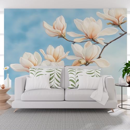 Fototapete Natur Pflanze Magnolien 300x210cm (B x H) Wand Deko Leinwand Bilder Vliestapete Groß Wanddeko Wohnzimmer Schlafzimmer Natur Blumen Blau Kunstdrucke 3d effekt Fototapete von Generisch