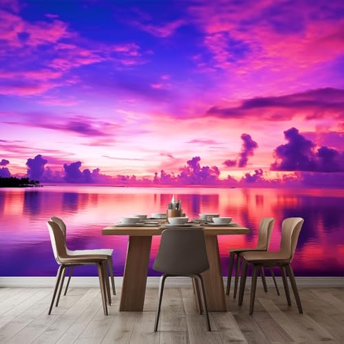 Fototapete Natur Sonnenuntergang Meer Vliestapeten, 350 x 256 cm 3D Effekt Tapeten für Schlafzimmer Wohnzimmer Küchen Wanddeko, Lila Himmel Motiv Wandbild dekoration Fototapete Natur Sonnenuntergang Meer Vliestapeten, 350 x 256 cm 3D Effekt Tapeten für Schlafzimmer Wohnzimmer Küchen Wanddeko, Lila Himmel Motiv Wandbild dekoration von Generisch